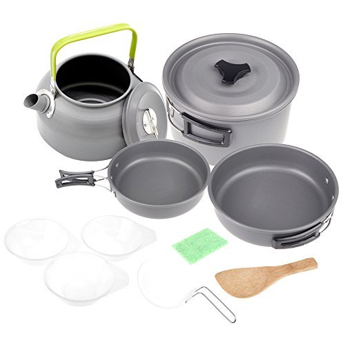 Docooler® Aluminum Oxide Outdoor Camping Pot Set Hiking Backpacking Cookout Picnic Cookware Teapot Coffee Kettle Set All in One 2 – 3