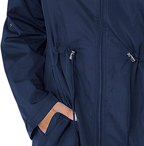 Eytino Women Plus Size Lightweight Windbreaker Drawstring Hooded Jacket with Pocket,1X Blue