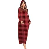 Ekouaer Robe for Women Zipper Loungewear Full Length Sleepwear With Pockets Housecoat Casual Straight Red Black Plaid, Small