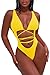 Sovoyontee 2024 Women's Sexy Cheeky One Piece Swimsuits Cut Out Thong Bikini Bathing Suit Monokini Neon Yellow S