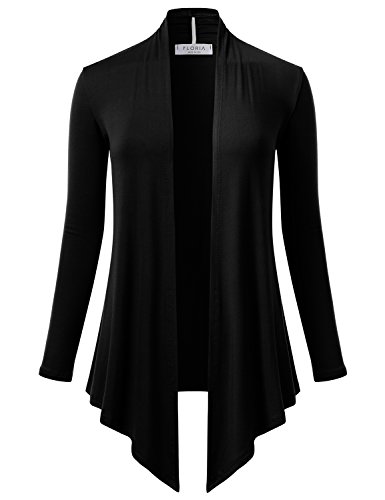 FLORIA Womens Open Front Drape Hem Lightweight Long Sleeve Knit Cardigan BLACK M