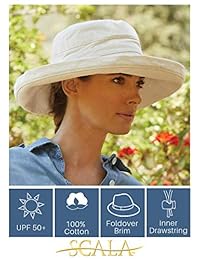 Scala sombrero de algodón con ala grande con cordón en el interior y protección UPF 50+ para mujer.