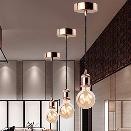 BXROIU Vintage Retro E27 Hängelampe Halter mit 1.2M Kabel Deckenfassung Fassung Socket Lampenfuss für Hängeleuchte (Gold Rose)