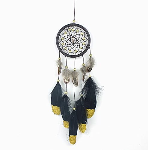 Dream Catcher Decor,Manual Dreamcatcher Feather Bead Hanging Decoration Ornament Gift (Gold)