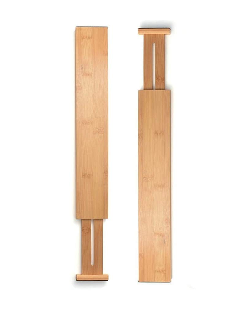 Ulalaza 2 Pcs Bamboo Drawer Dividers Spring Adjustable & Expandable Organizer for Kitchen Dresser Bedroom Baby Drawer Bathroom Desk