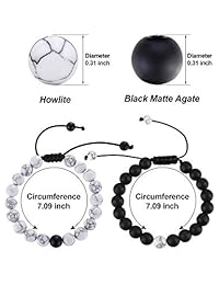 Howlite Bracelet Black Matte Agate Bracelet Couples Bracelet Distance Bracelet Energy Beads Bracelet