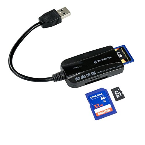 Zoweetek 3.0 USB 4-Slots SD Memory Card Reader with Dual SD Ports & Dual Micro SD Ports for SD, SDHC, SDXC, Micro SD/T-flash, MMC, Micro SDHC and Micro SDXC