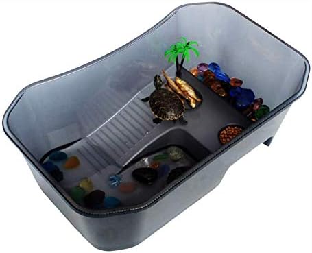 ワンピース半透明の水槽 ペットのクロールに適したランプとプラスチック爬虫類の生息地タートル家畜ボックスアクアリウム 黒 メーカー直売