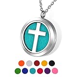 HOUSWEETY Aromatherapy Essential Oil Diffuser Necklace-Stainless Steel Locket Pendant,11 Refill Pads(Non-engraving)