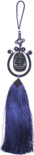 SUNNYHER Obsidian Stone Car Mirror Amulet Pendant Hanging Talisman Chinese Zodiac Lucky Knot Tassels (Akasagarbha)