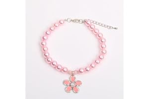 XKSRWE Dog Cat Pearls Collar Necklace with Rhinestones Flower Charm Pendant Pet Puppy Jewelry Accessory (Pink, Small)