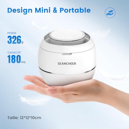 SEANCHEER Ultrasonic Cleaner 48000Hz Dental Pod | 180ML | Portable Mini Ultrasonic Cleaner with UV Lamp for | Dental Prosthetic | Dental Gutter | Bruxism | Aligner | Retainer | (White)