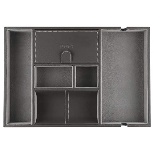 PLENTY Leather Valet Tray for Men with Large Smartphone Charging Station (Grey)