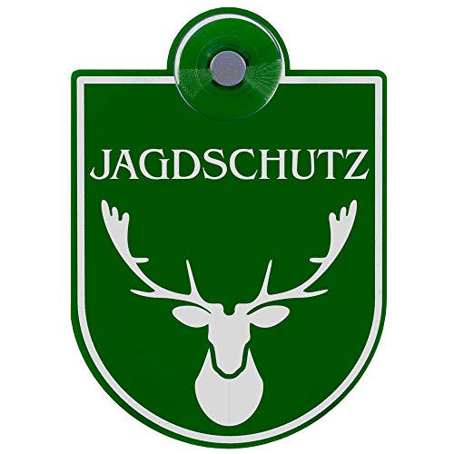 Schilderio Premium Saugnapfschild Schild Jagdschutz 3 mm Acrylglas ca 90x125 mm Jagd Schild Auto mit 1x Saugnapf 30 mm Autoschild Jagdschutz zur Befestigung an Autoscheiben von innen