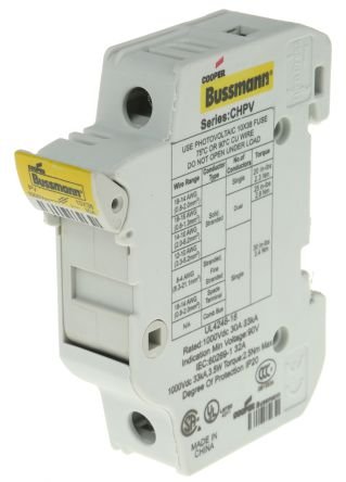 EATON CHPV1U Fuse Holder, Low Voltage, 32 A, DC 1000 V, 10 x 38 mm, GPV, 1P, UL, IEC, DIN Rail Mount, Box of 12