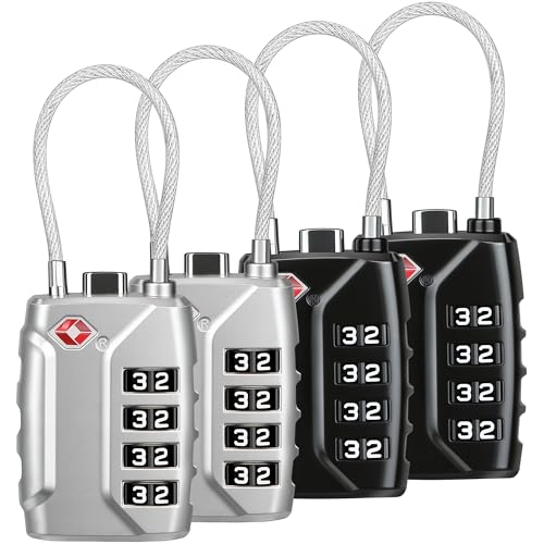 T Tersely TSA Luggage Locks,4-Digit Security Suitcase Locks,Combination Padlock for Suitcases Flexible Cable Travel Lock, TSA Approved Luggage Lock