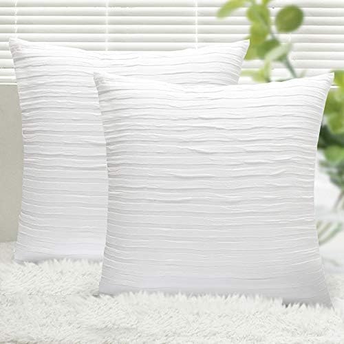 Yeadous Pure White Throw Pillow Covers Case, 2 Pack Line Striped 100% Cotton Cushion Cover, Soft Decorative Pillow Shams Covers for Sofa Couch Bed Home Decor(20x20 Inches, Pure White)