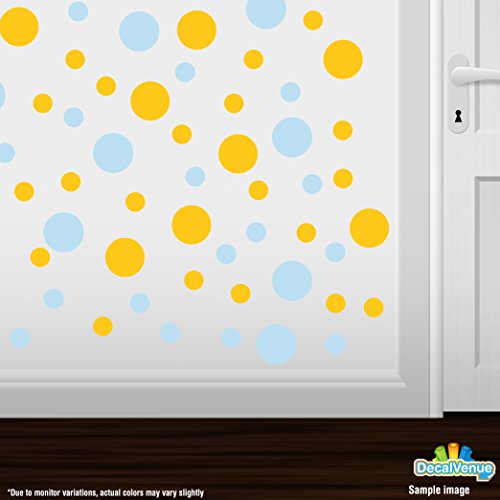 Set of 30 - Circles Polka Dots Vinyl Wall Graphic Decals Stickers (Baby Blue/Yellow)