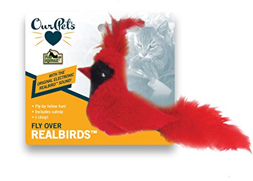 OurPets Play-N-Squeak Real Birds Interactive Cat Toys with Catnip (Cat Toys for Indoor Cats; Catnip Toy for Cats with Bird Chirping Electronic Sound and Feather)