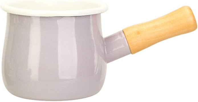 SLHP Enamel Milk Pan Mini Non-Stick Milkpot with Wooden Handle 10cm Coffee Warmer Butter Heating Cookware 550ml