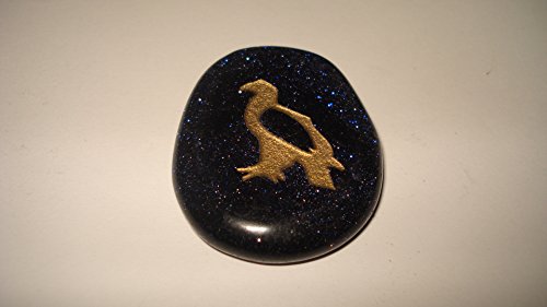 1pc Blue Goldstone Hawk Represent Truth Seeker & Clear Vision Engraved Totem Energy Crystal Healing Gemstone Smooth Polished Flat Worry Palm Stone