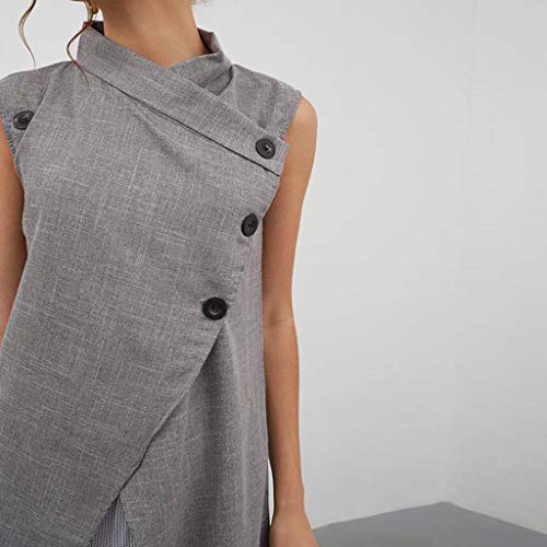 image for Aniywn Women's Solid Color Split Cotton Linen Maxi Dress Loose Sleevel