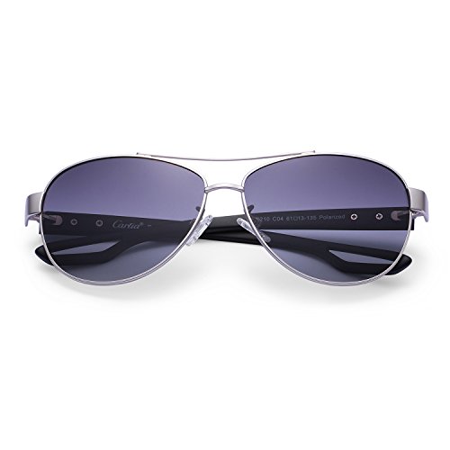 Aviator Sunglasses - Carfia Polarized Sunglasses for Men and Women, Metal Frame & UV400 Protection (Matte Silver Gradient Grey, Multicoloured)