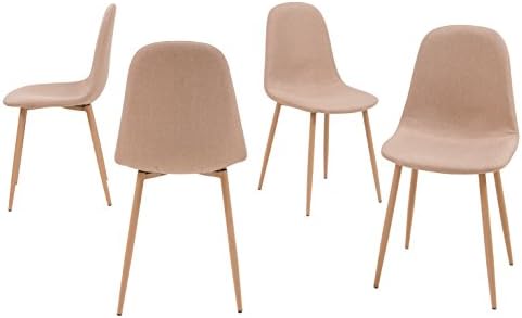 Fabric Cushion Dining Chairs Set of 4, Contemporary Side Chairs with Sturdy Metal Legs for Dining Room Living Room (Beige)