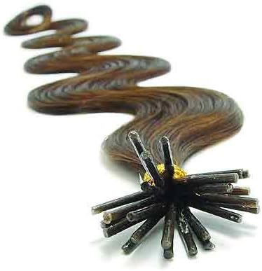 100 Strands Wavy Body Wave Micro Ring Links Locks Beads Keratin Stick I Tipped Pre Bonded Human Hair Extensions Color #8 (Light Brown)
