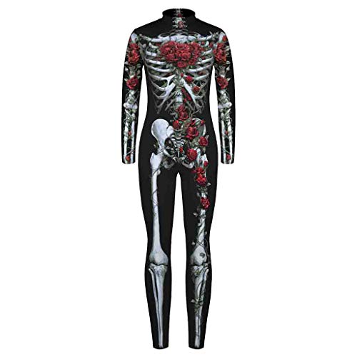 charmsamx Kids Halloween Jumpsuit Cosplay Costume Skeleton Printed Bodysuit Lifelike Novelty Skull Tights Halloween Costumes for Boys Girls