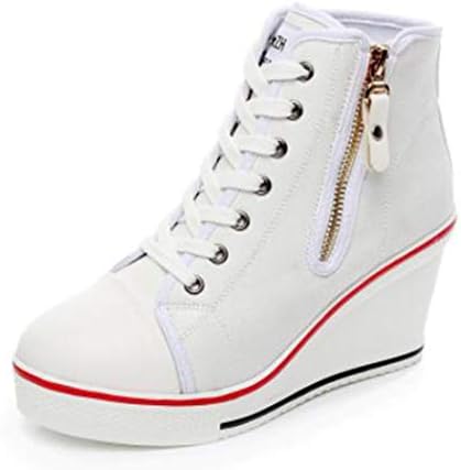 DETAIWIN Women Platform Canvas Shoes Casual Buckle Breathable Slip On Lace Up Girls Wedges High Top Sneakers