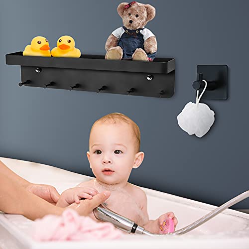 Key Holder Mail Organizer Wall Mount with 6 Key Hooks Small Shelf with 2pcs Adhesive Hooks for Entryway, Storage, Living Room, Hallway, Kitchen Office Letter