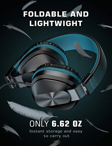 PeohZarr On-Ear Headphones with Microphone, Lightweight Folding Stereo Bass Headphones with 1.5M Tangle Free Cord, Portable Wired Headphones for Smartphone Tablet Laptop Computer MP3/4-Mint