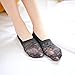Flammi Women's Lace No Show Liner Socks Non Slip Cotton Bottom 6 Pairs (Black)