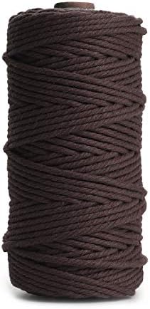 BinwatMacrame Cord Thick Natual Cotton Cord Yarn Macrame Rope Cord Cotton Rope for Wall Hangings, Plant Hangers, DIY Crafts, Home Decorations, Gift Wrapping 3mm x 100m (Dark Coffee)