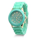 Estone Classic Womens Girls Geneva Silicone Jelly Gel Quartz Analog Sports Wrist Watch (Acid Blue)