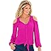 Sunward(TM) Women Fashion Deep V Collar Strapless Chiffon Long Sleeve Shirt (Large, Hot Pink)