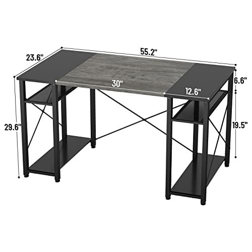 Ecoprsio 55 Inch Computer Desk, Large Office Desk with 4 Storage