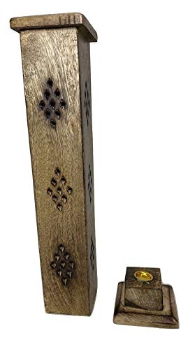 INCENSE STICK HOLDER Wooden Tower Shisham Wood Burner Ash Catcher INSENCE Cones (Tower Design 4)