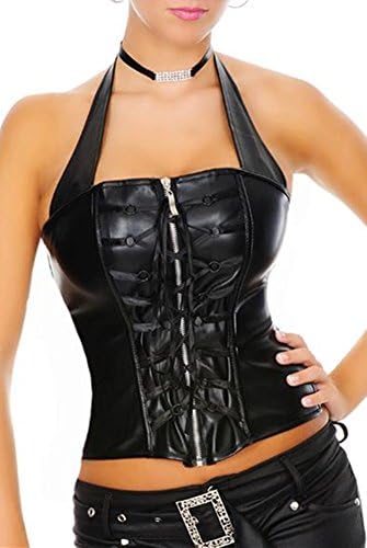 Zanuce Women's Faux Leather Corset Gothic Rock Bustier Top Shaper,Black,Small