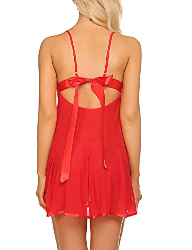 recent Women\'s Lingerie Sexy Lace Babydoll V Neck Nightdress Satin Sleepwear