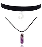 Moon Handmade Hexagon Natural Stone Choker Necklace Girls Velvet Chokers 2 Pack