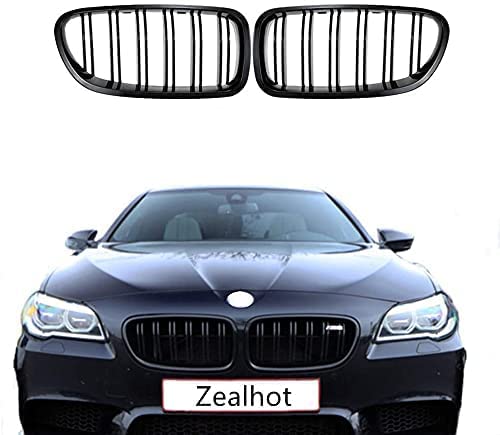 Photo 1 of Zealhot F10 Grille, Black Front Kidney Grille Grill Compatible with BMW 2010-2017 5 Series F10 F11 F18 M5 520i 528i 535i 535d 550i, Gloss Black Double Slats