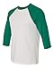 Bella 3200 Unisex 3 By 4 Sleeve Baseball Tee - White & Kelly, Medium