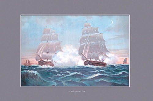 Usn Navy Frigate Tall Ship In Battle Gray Mat Poster 20" X 30" Nautical Decor