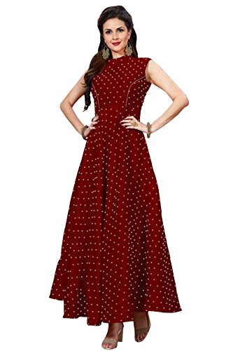dwarkesh fashion maroon malbari silk full flared semi stitched party wear gown