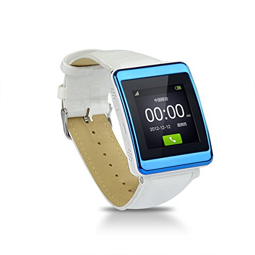 2014 New Arrival GSM & Bluetooth Genuine Leather Wristband P1-2 Smart Watch Phone MP3 MP4 Touch Screen Camera Smartwatch(White/Blue)