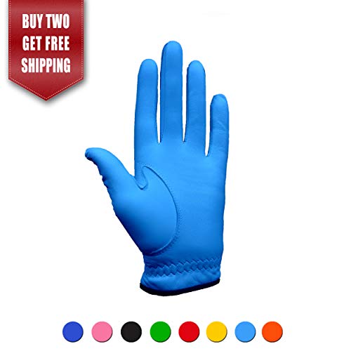 RPG Color Golf Gloves 100% AA CABRETTA Leather-Men's (Worn on Left Hand)-Match Colors with Your Golf Shirt, Golf Pants, Golf hat, Golf Bag, Golf Brush, Golf Towel, Golf tees, etc (Aqua, X-Large)
