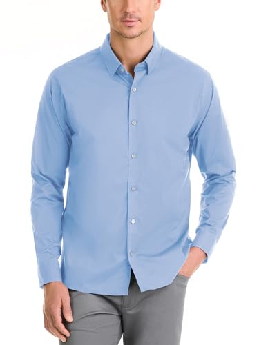 Van Heusen Men's Classic Fit Stain Shield Never Tuck Stretch Button Down Shirt, Bel Air Blue Solid, Large