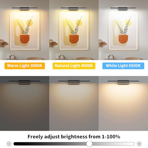 Bacane Picture Light, LED Battery Powered Painting Lamp with Remote Control, Wireless Art Light 3000K/4000K/6500K, 16inch, Portrait Lamp for Art Frames, Decorative Wall Lights (Black)